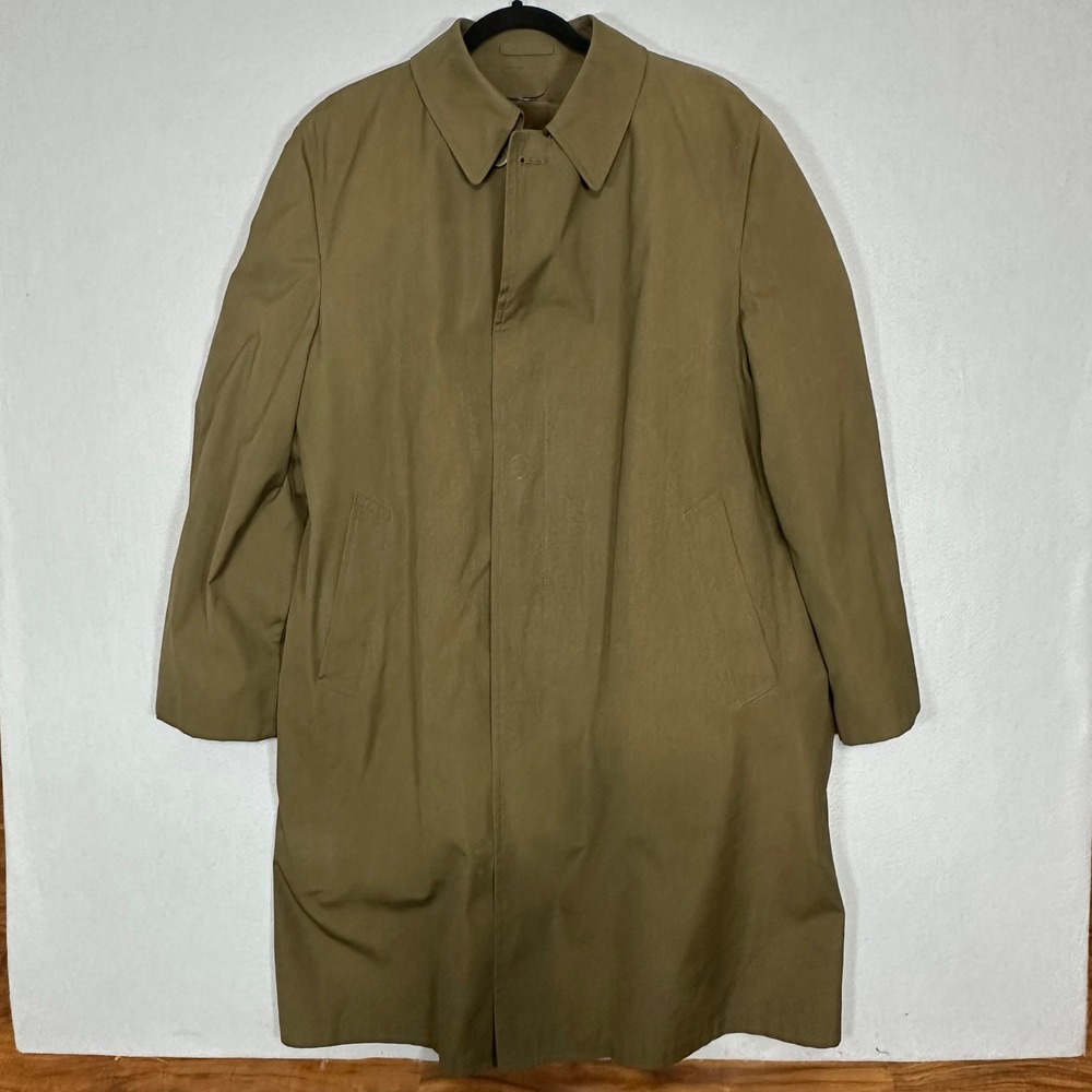 London‎ Fog Maincoats Vintage Trench Coat Olive Khaki Faux Fur Liner Mens 44 Reg